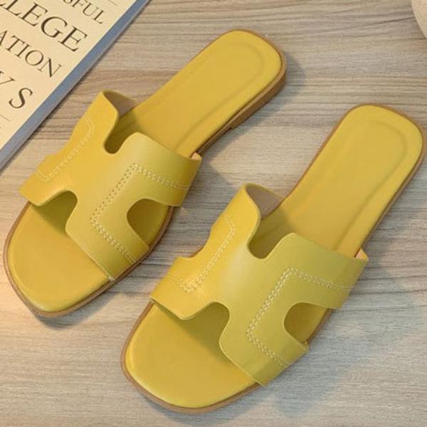 Square Head Open-toe Flat Sandal Slippers - Mislish