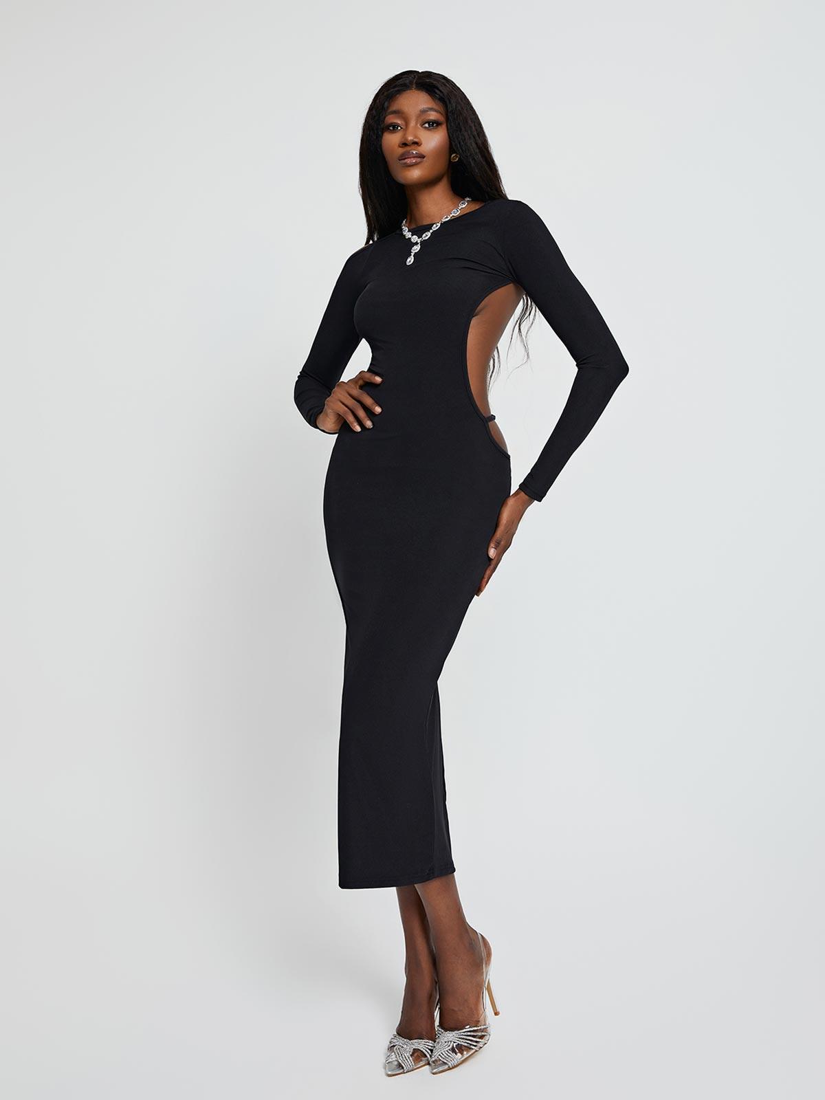 Dove Long Sleeve Backless Midi Dress