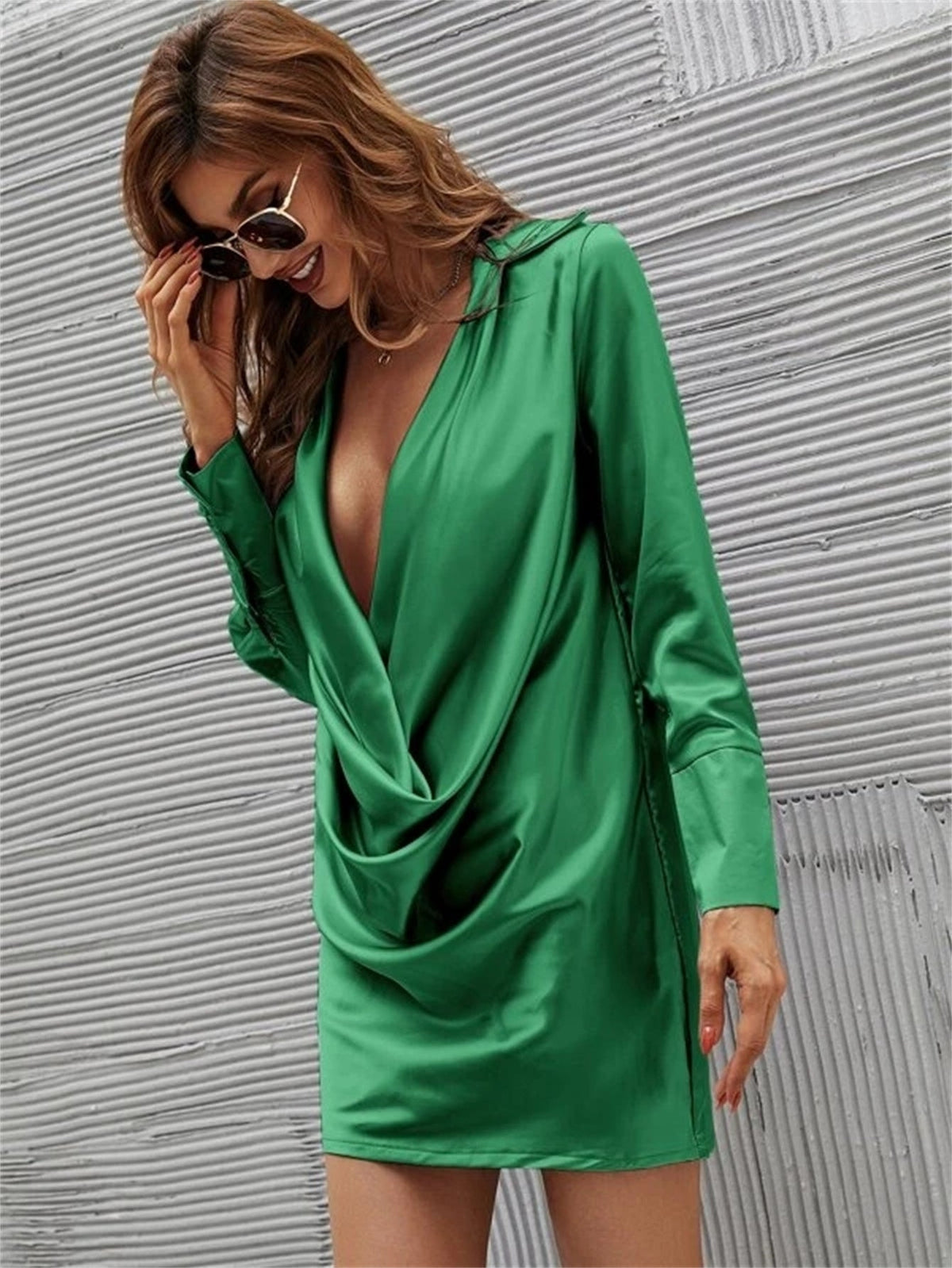KittenAlarm - Draped Front Silky Satin Dress