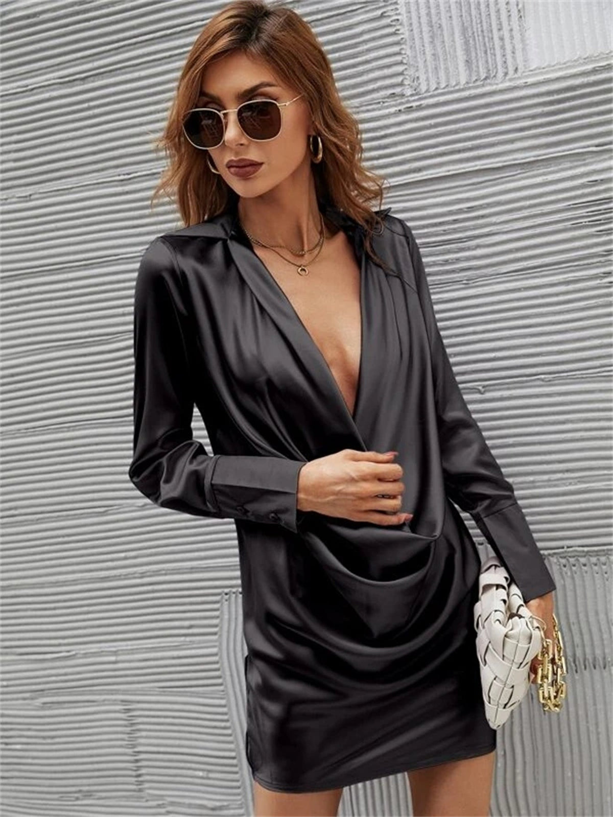 KittenAlarm - Draped Front Silky Satin Dress