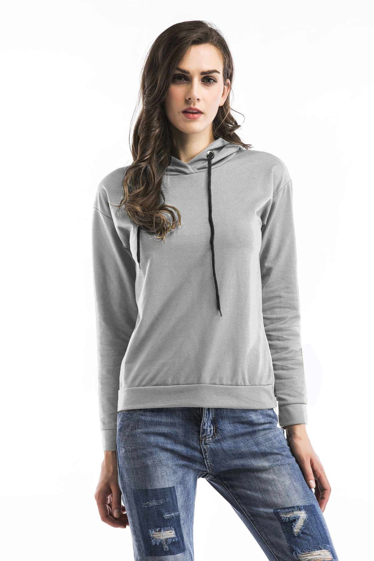 Drawstring Zip Up Side Sweatshirt - Mislish