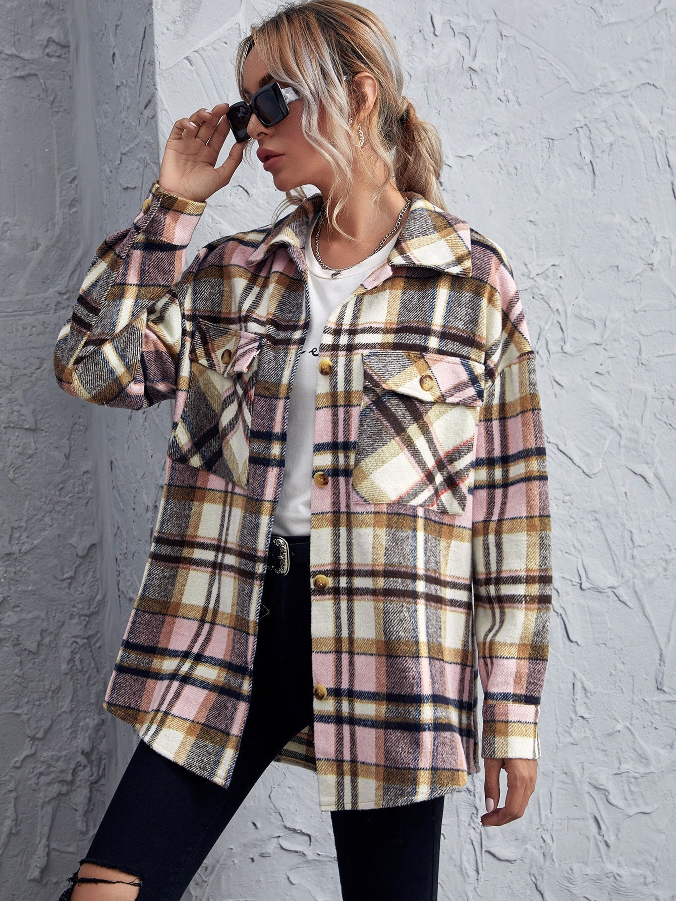 Drop Shoulder Gingham Blouse - Fashionpara