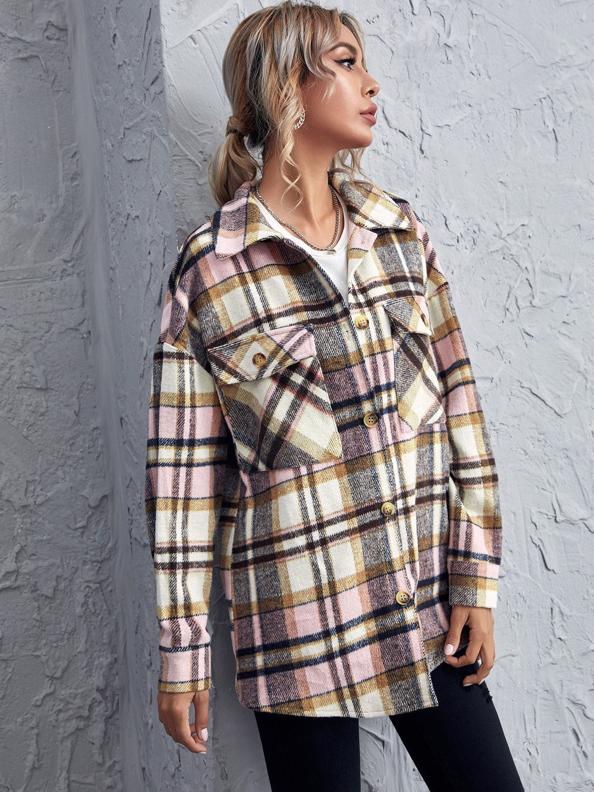 KittenAlarm - Drop Shoulder Gingham Blouse