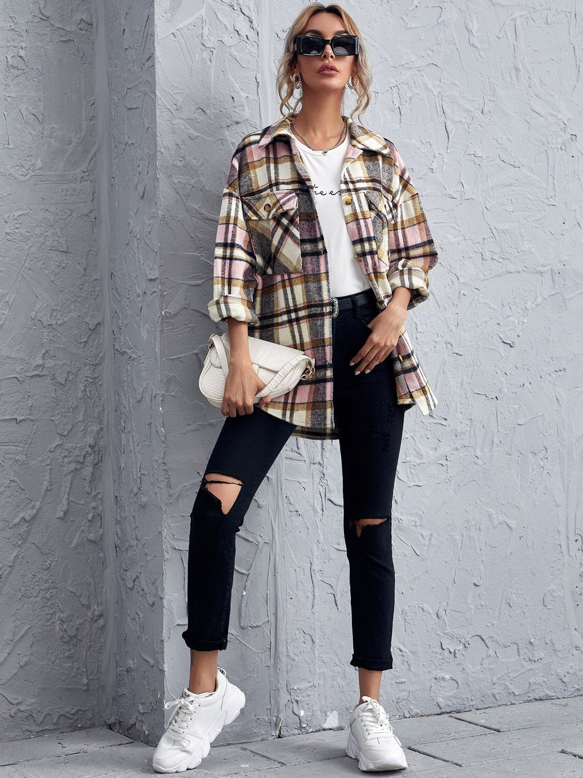 KittenAlarm - Drop Shoulder Gingham Blouse