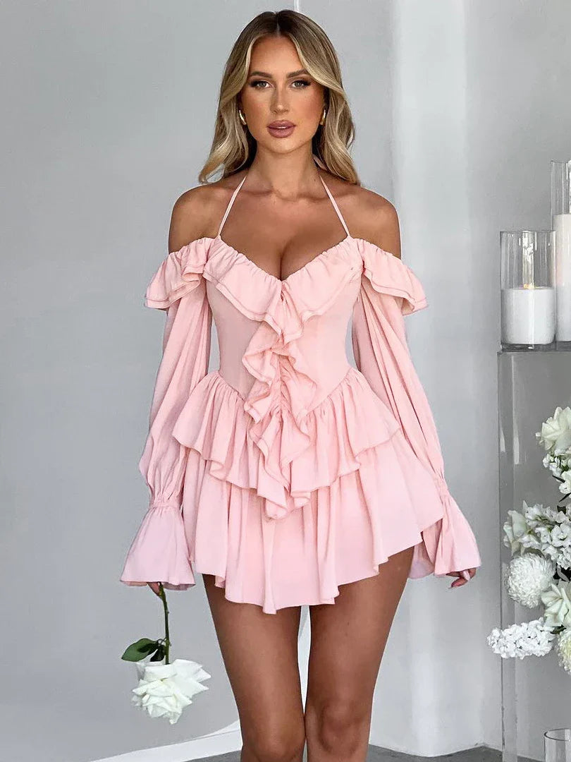 Ruffle Flare Sleeve Mini Dress