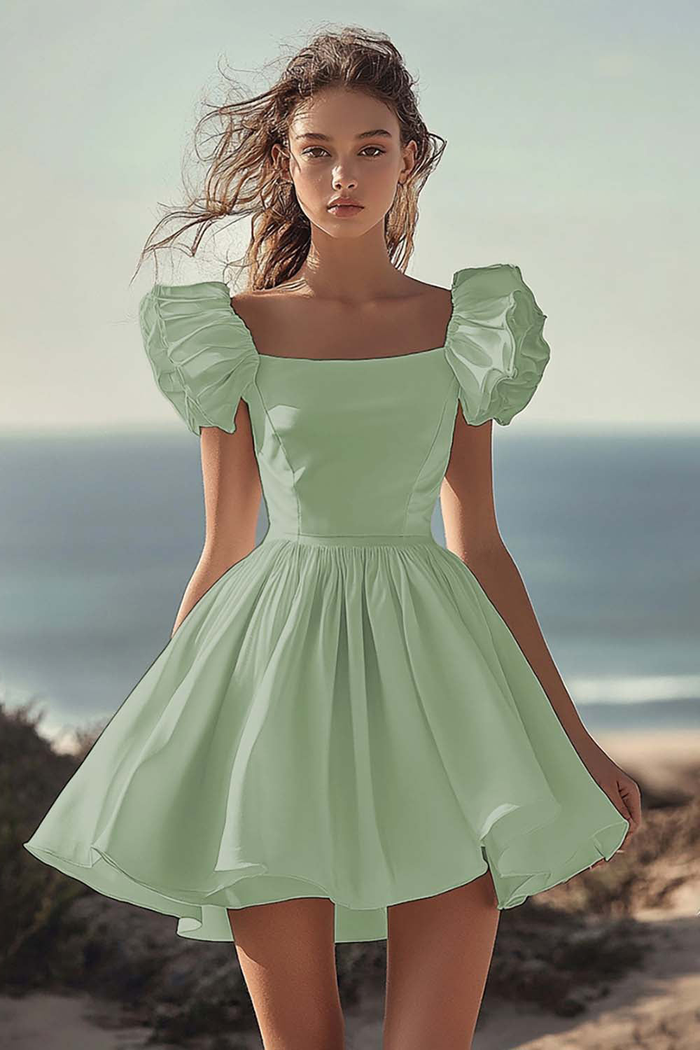 White Satin Mini A Line Graduation Dress with Ruffles