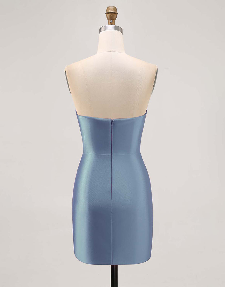 Sparkly Fuchsia Satin Tight Strapless Short Homecoming Dress with Rhinestones