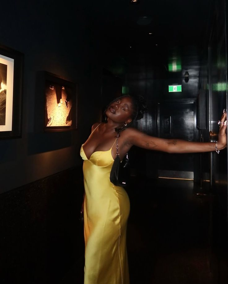 Elegant Spaghetti Straps Yellow Satin Long Party Dress Wedding Guest Dress D1495