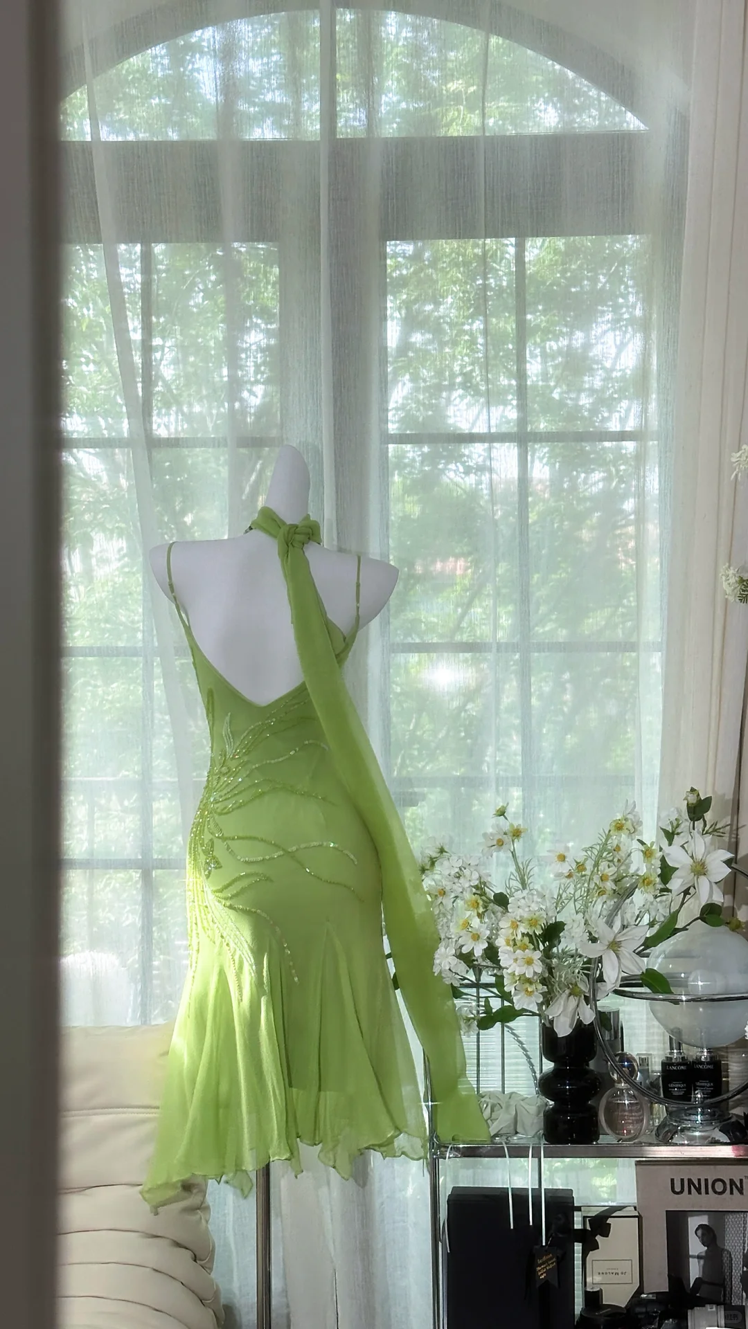 Classy Light Green Chiffon Beaded Mini Birthday Party Dress 6th Grade Homecoming Dress S721