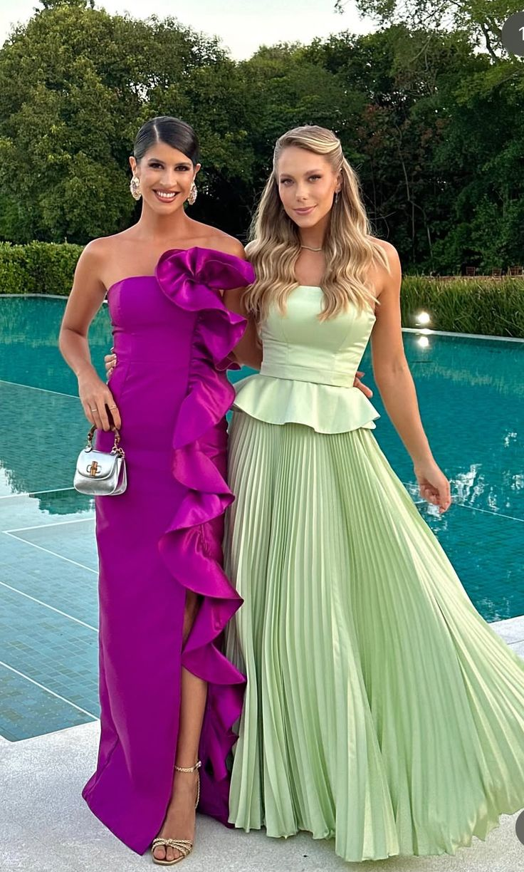 Cute Light Green Strapless Satin Chiffon Pleated Long Party Dress Formal Wedding Guest Dress D1145