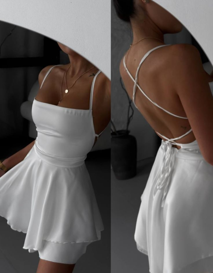 Sexy White Spaghetti Straps Backless Short Cocktail Dress Formal 7th Grade Homecoming Dress D499