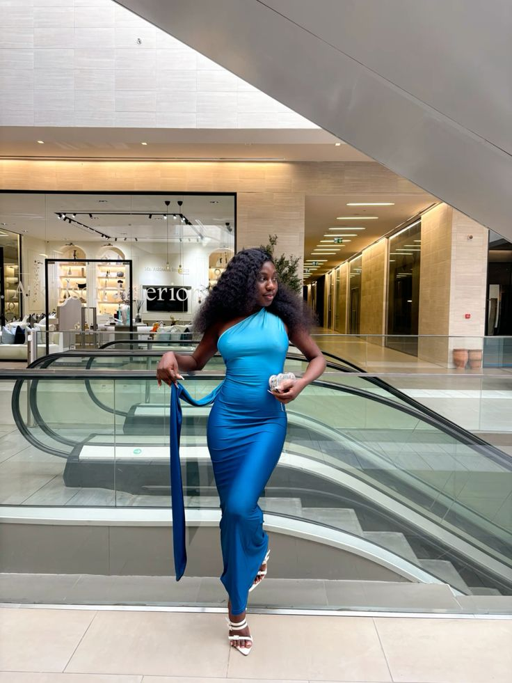 Sexy One Shoulder Backless Ombre Sea Blue Satin Mermaid Evening Gown Long Party Dress D831