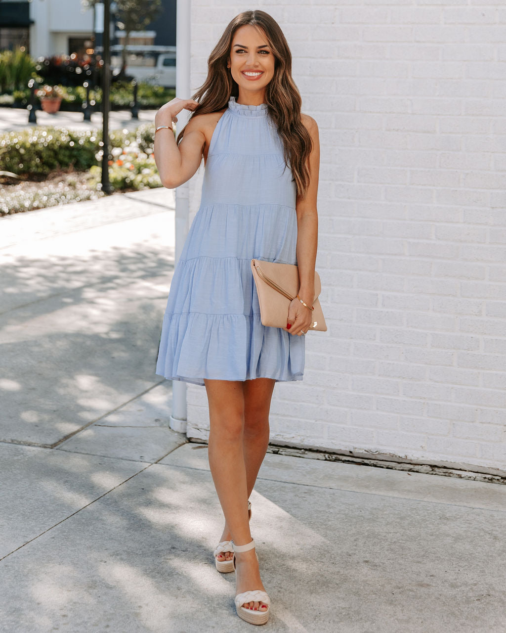 Ruffle Halter Neck Sleeveless Tiered Swing Mini Dress 6