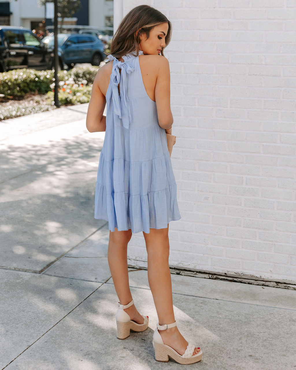 Ruffle Halter Neck Sleeveless Tiered Swing Mini Dress 2