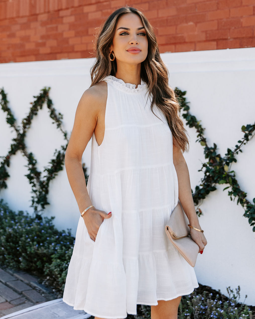 Ruffle High Neck Sleeveless Tiered Mini Dress