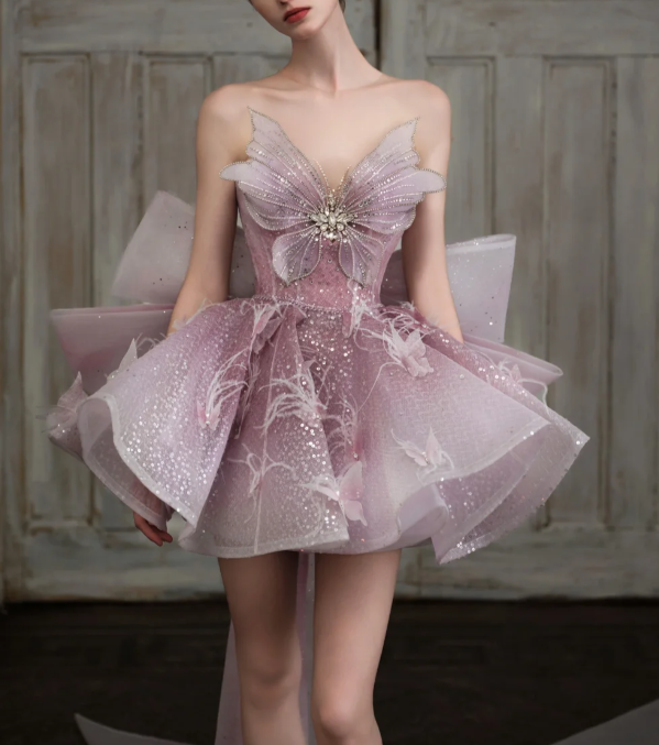 Pretty Purple Butterfly Organza Sequin A Line Formal Homecoming Dress 20th Birthday Outfits With Bow D155