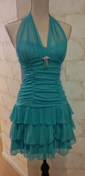 Glitter Blue Halter Chiffon Sequin Short Party Dress Formal Graduation Homecoming Dress D635