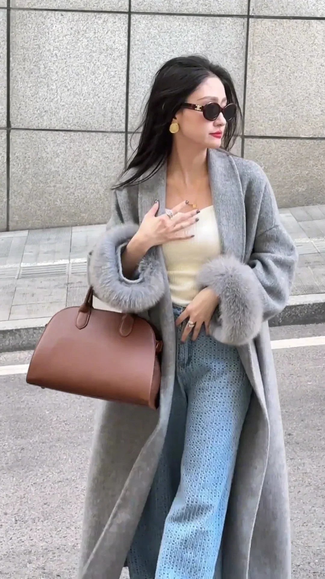 Chic Brown Woolen Tops Overcoat