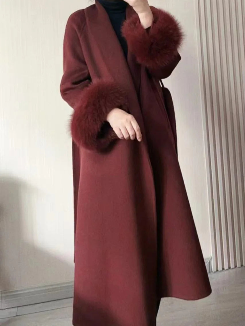 Chic Brown Woolen Tops Overcoat