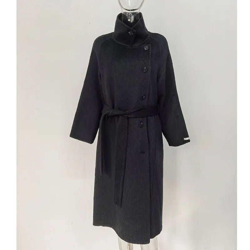 Turtleneck Wool Single-Breasted Overcoat