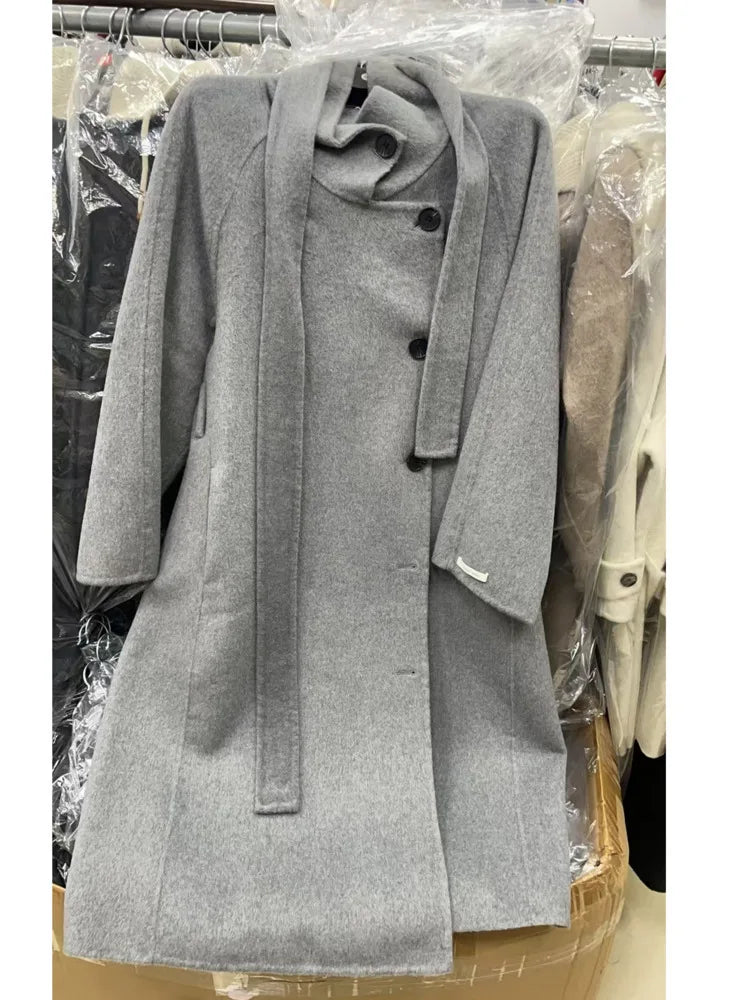 Turtleneck Wool Single-Breasted Overcoat
