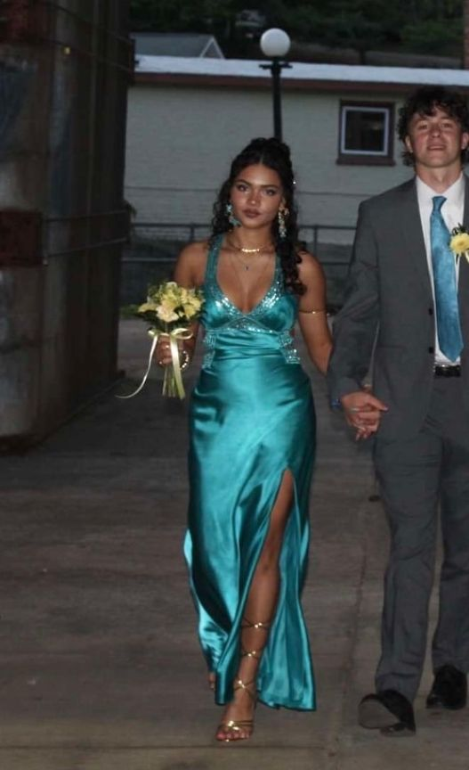 Sexy V Neck Green Slit Mermaid Party Dress Long Wedding Guest Dress D995