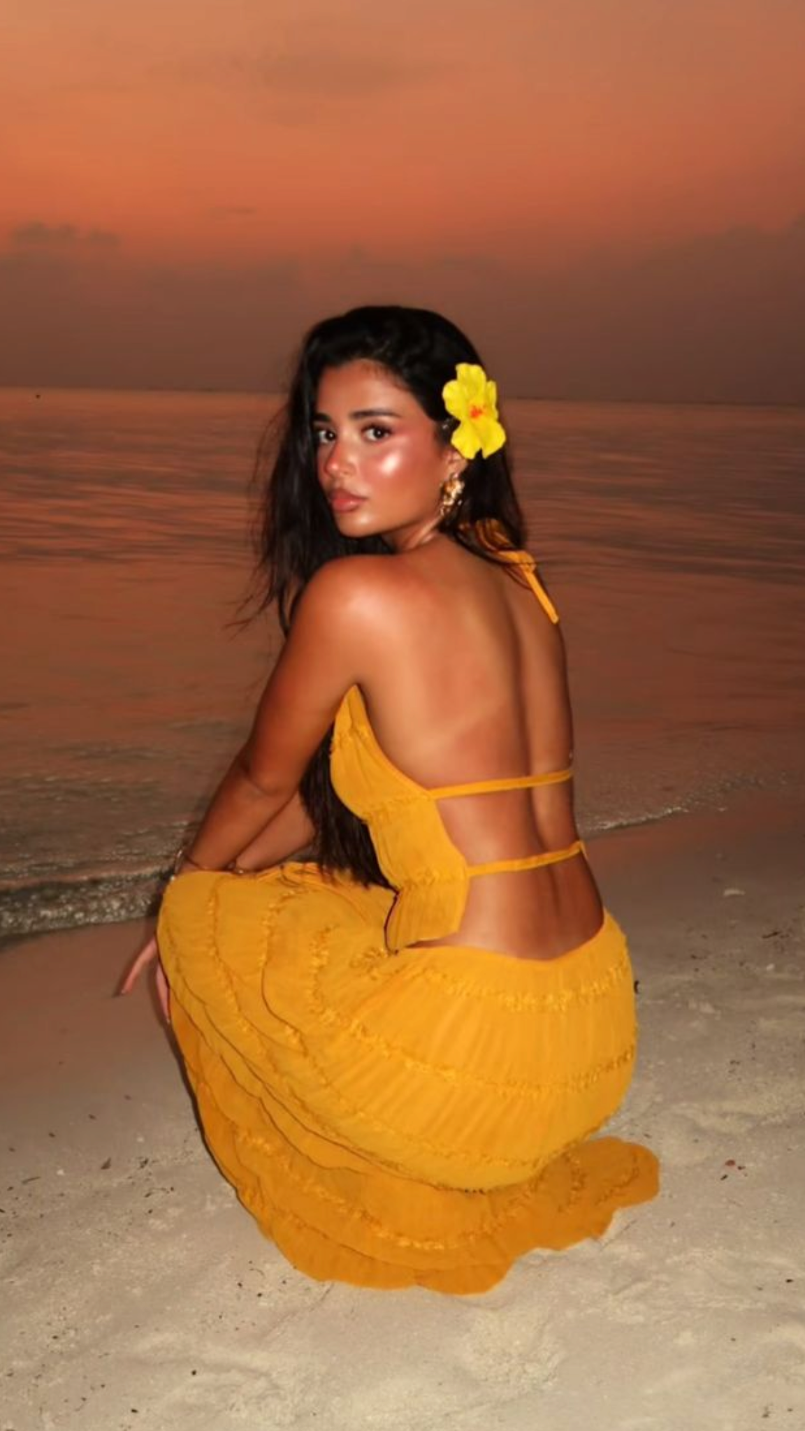 Sexy Halter Chiffon Backless Party Dress,Orange Long Vacation Dresses Two Piece S185