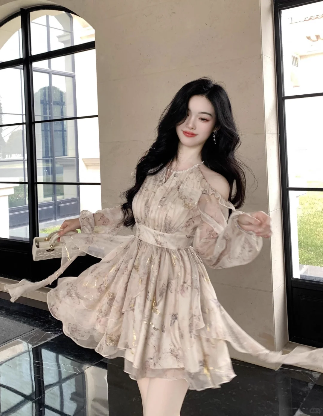 Pretty Chiffon Printed Floral Off The Shoulder Short Party Dress Formal 8th Grade Homecoming Dress D105