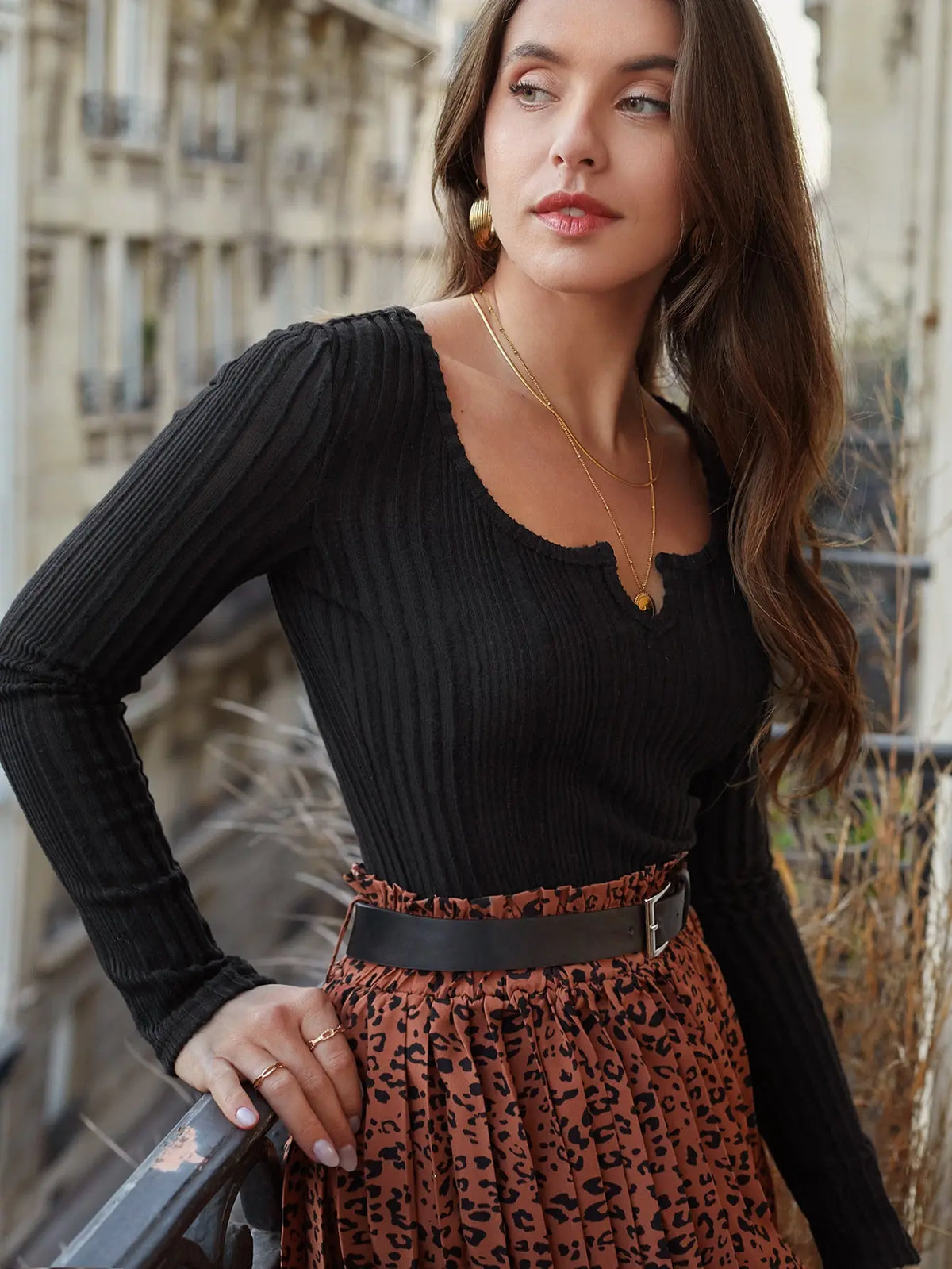 V-neck Slimming Inside Wear Pit Strip Sweater Knit Top black1 / XS knittop-250126