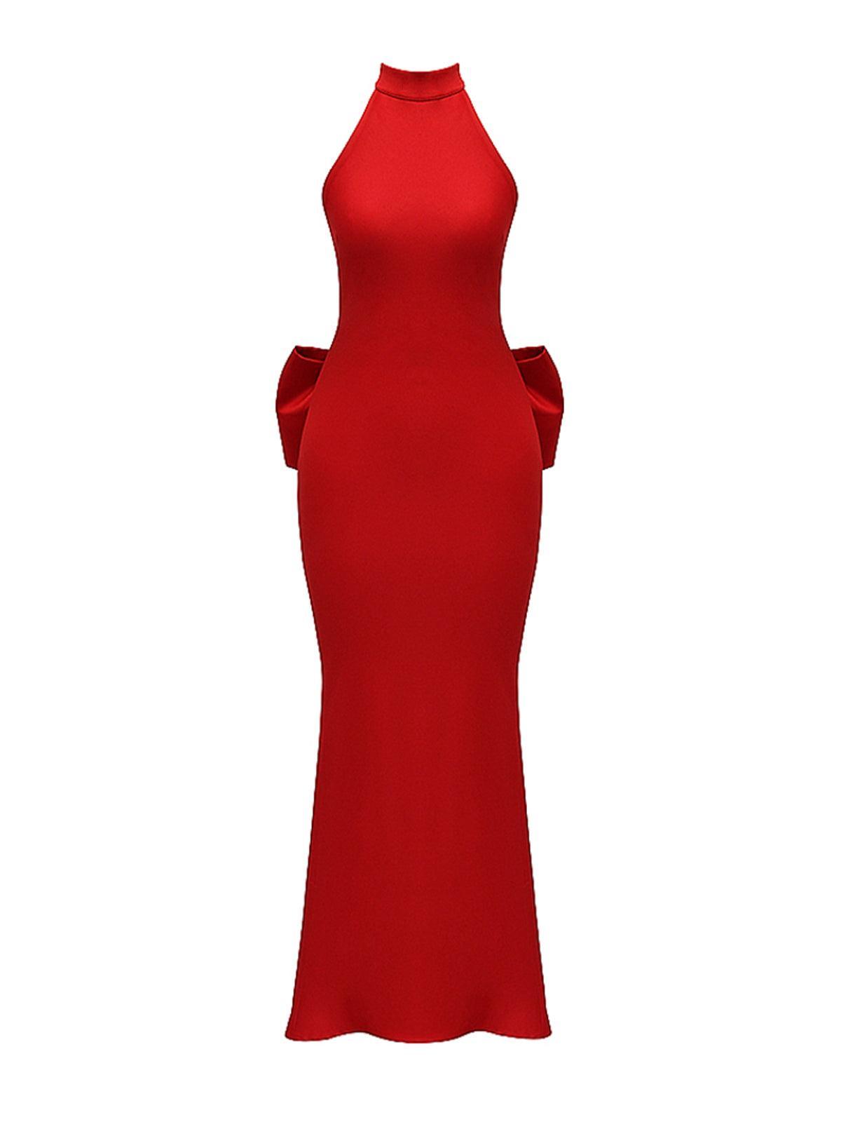 Eirian Halterneck Bow Backless Maxi Dress