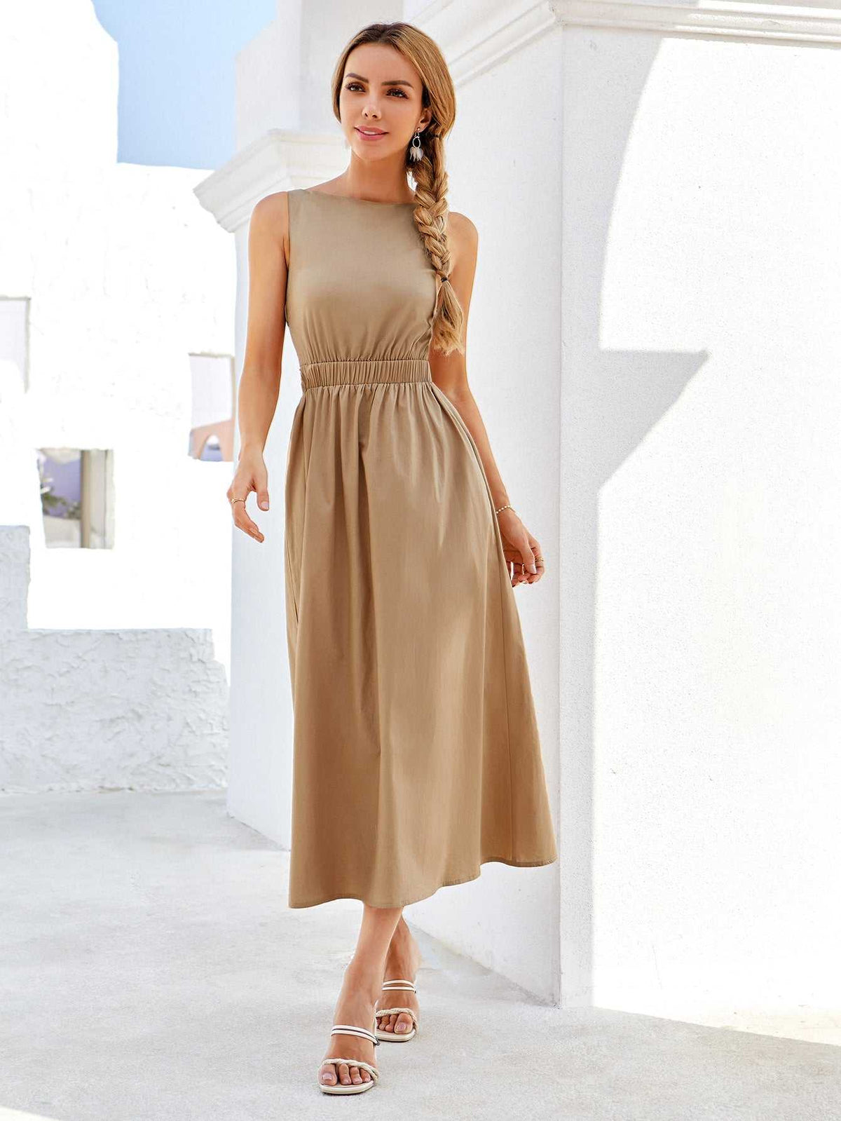 KittenAlarm - Elastic waistband X shape backless Long Dress