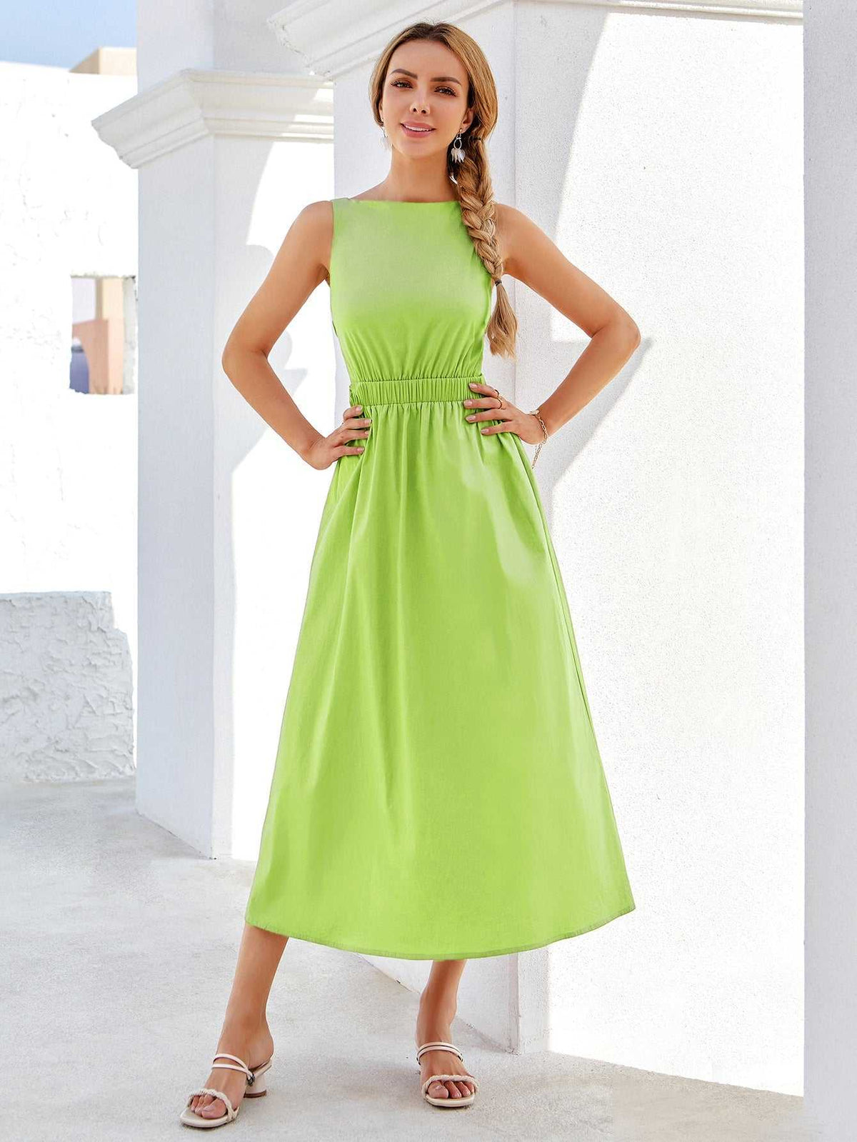 KittenAlarm - Elastic waistband X shape backless Long Dress