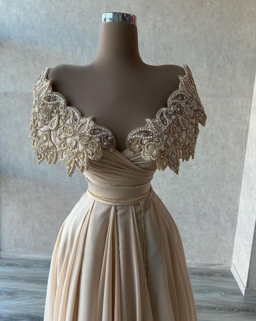 Elegant A-line Long Glitter Beading Sweetheart Prom Evening Dresses