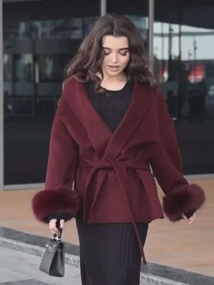 Burgundy Cuffed Woolen Coat
