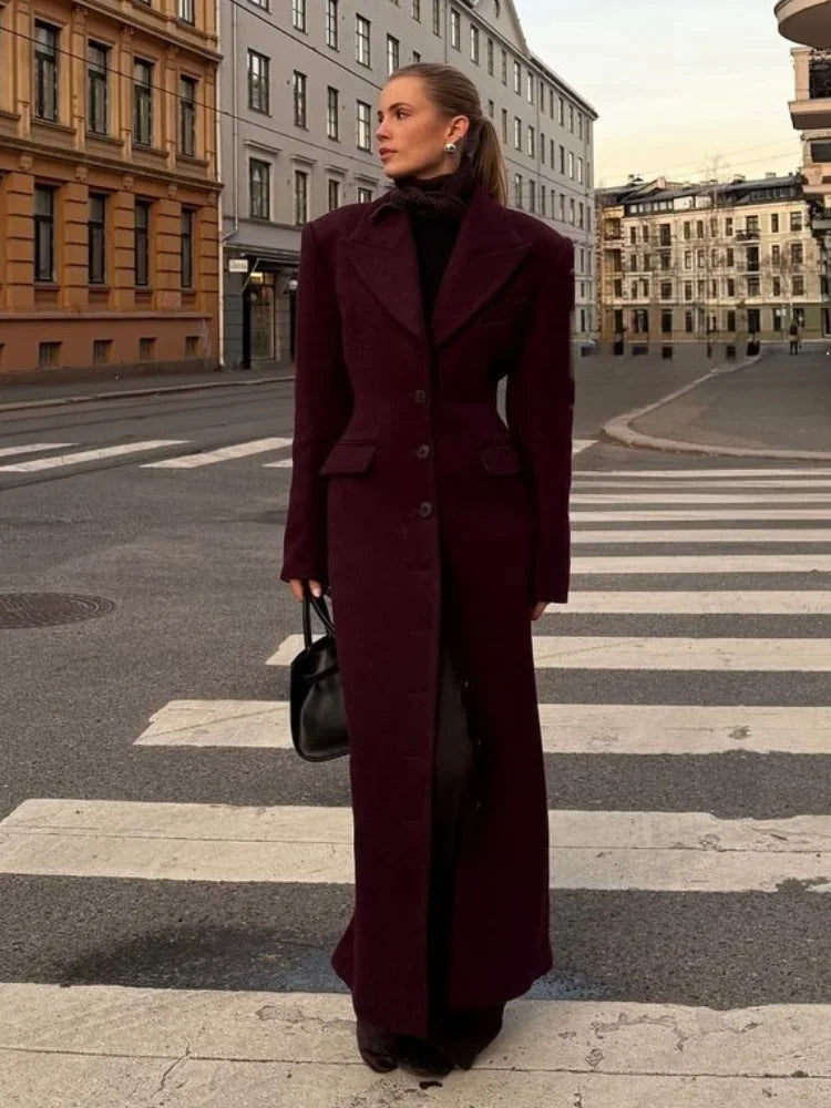 Burgundy Fake Pockets Overcoat
