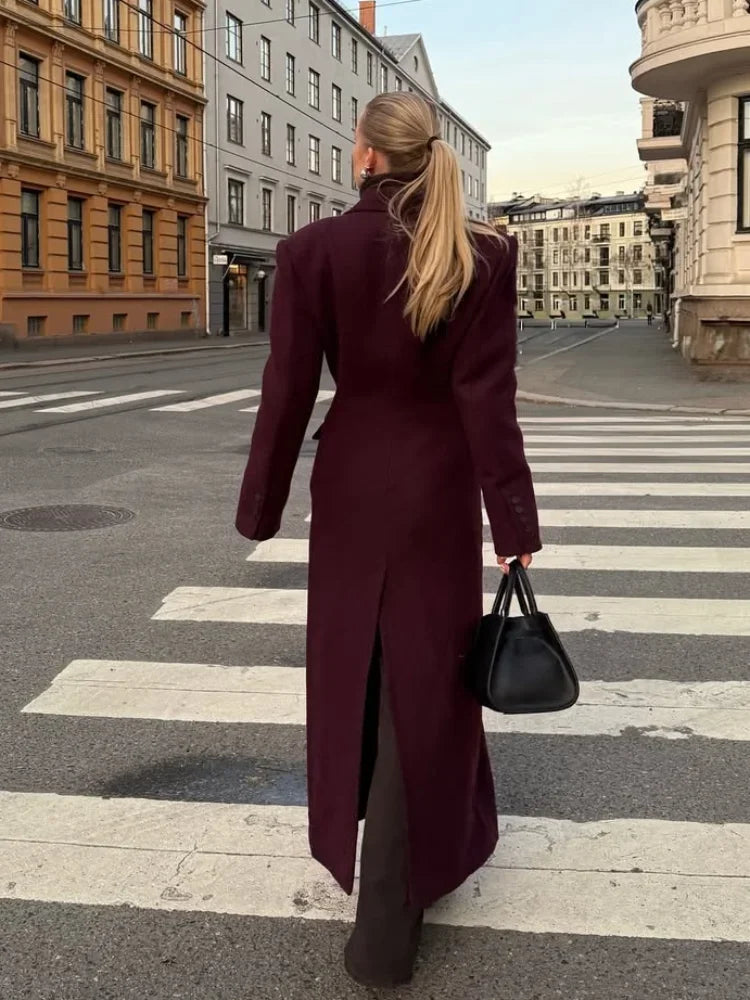 Burgundy Fake Pockets Overcoat