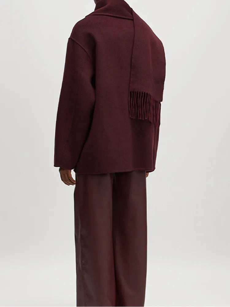 Burgundy Woolen Blends Short Coat