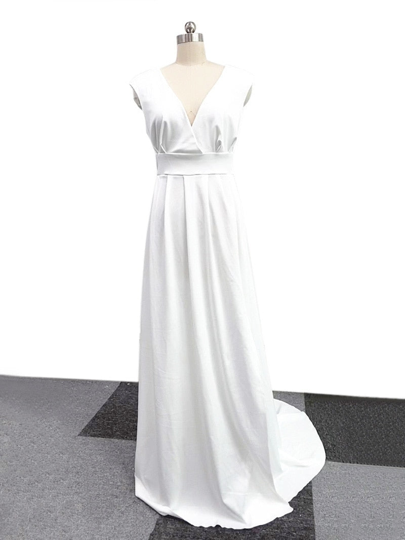 Off Shoulder Deep V-Neck Wrap Bodice Pleated High Split Maxi Gown - View 4