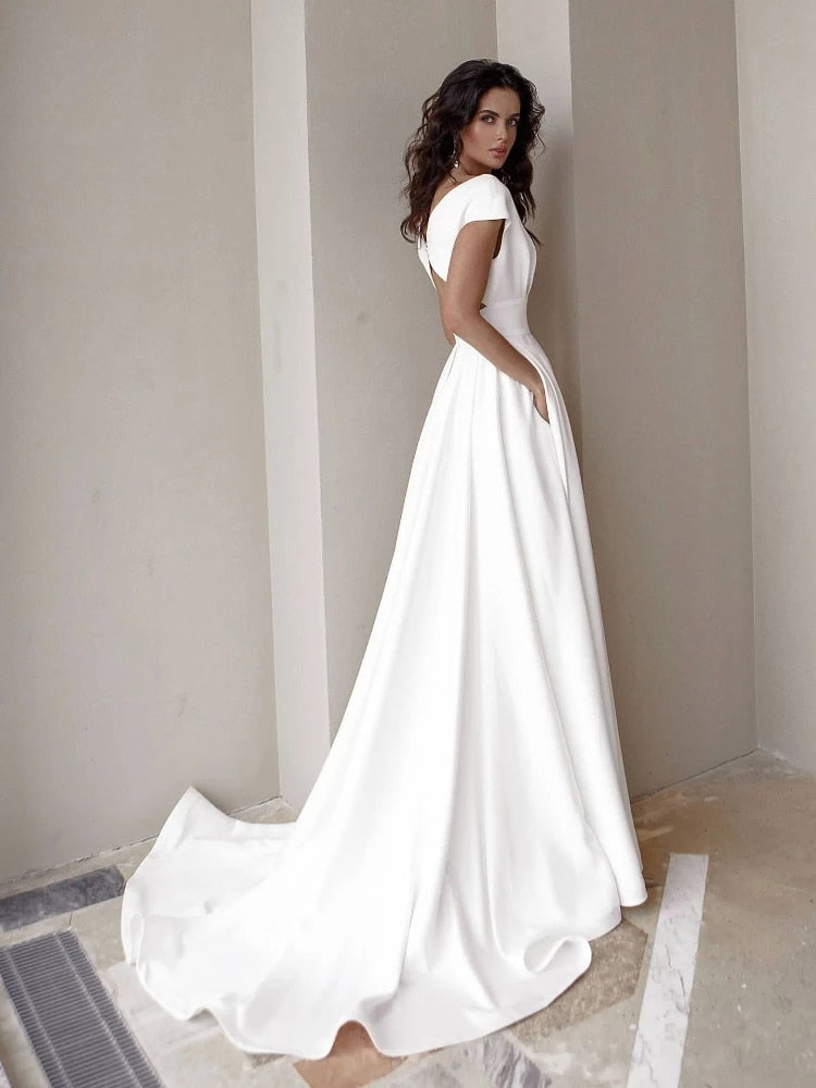 Off Shoulder Deep V-Neck Wrap Bodice Pleated High Split Maxi Gown - View 2