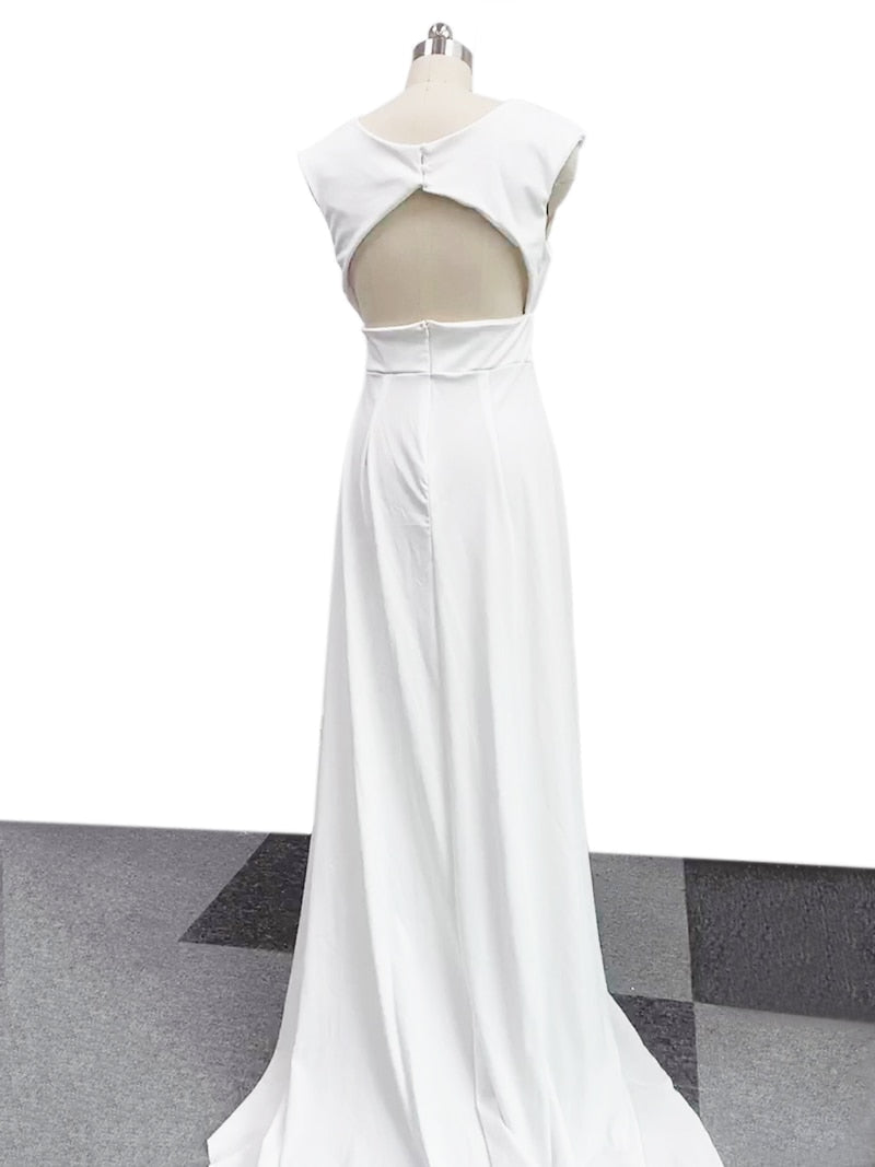 Off Shoulder Deep V-Neck Wrap Bodice Pleated High Split Maxi Gown - View 5