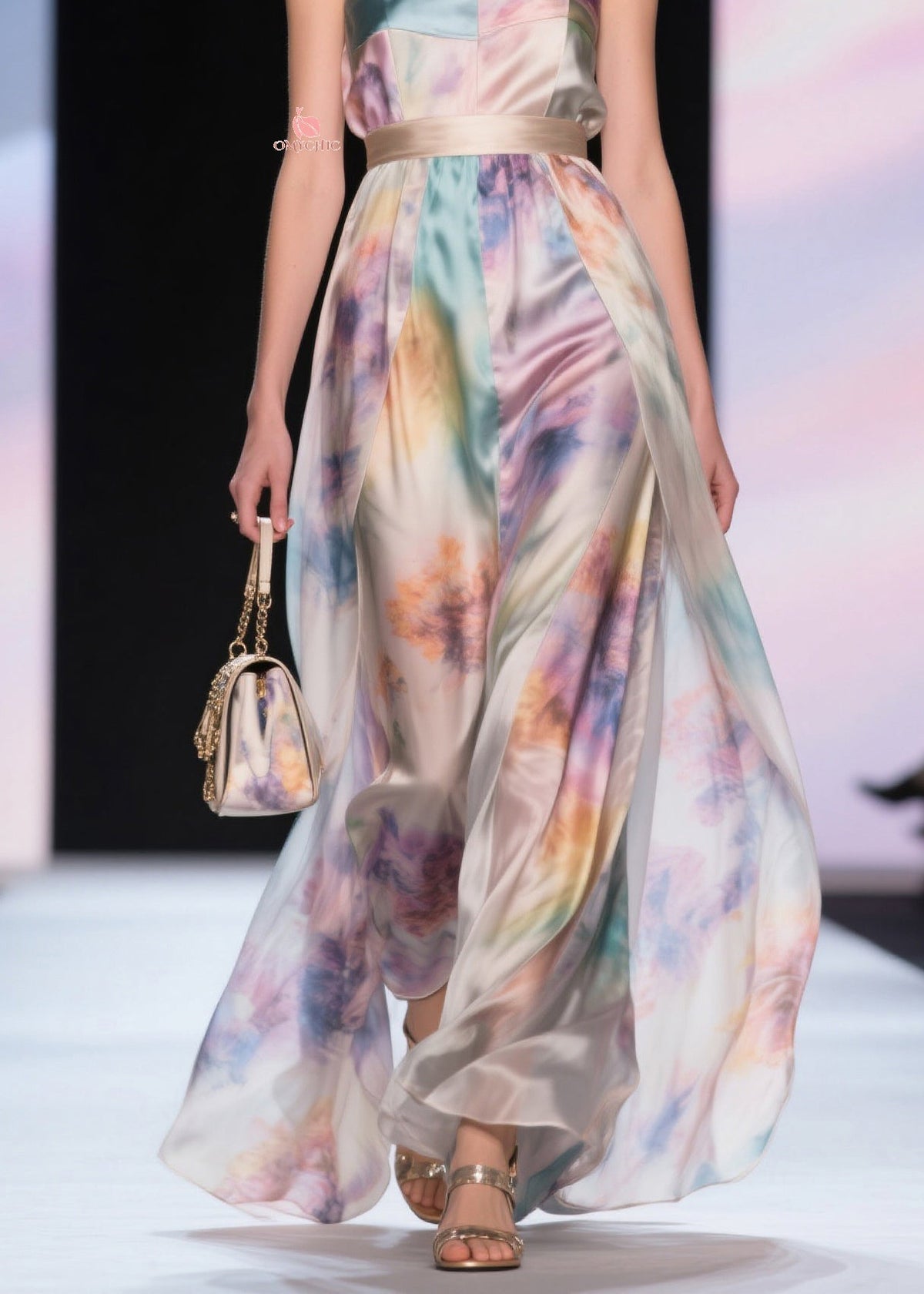 Elegant Cold Shoulder Tunic Silk Maxi Spaghetti Strap Dress Summer - View 4