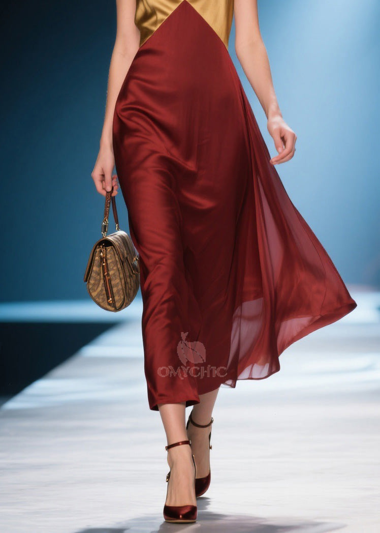 Satin Colorblock Deep V-Neck Spaghetti Strap Midi Dress - View 4