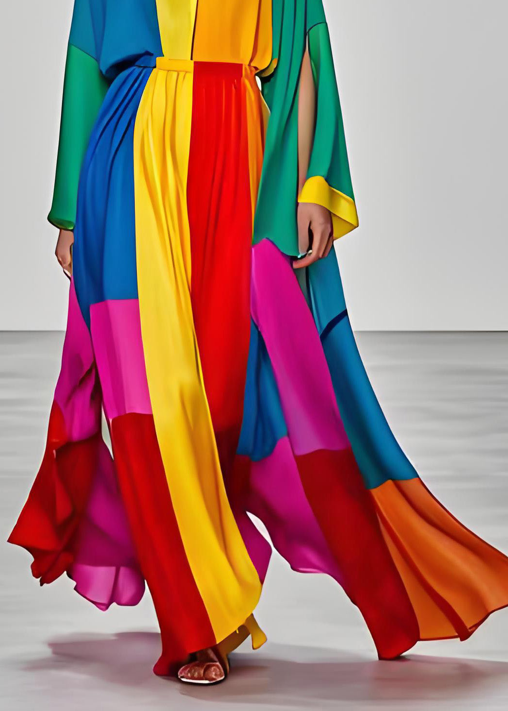 Satin Deep V-Neck Long Sleeve Slit Cape Sleeve Maxi Gown - View 5
