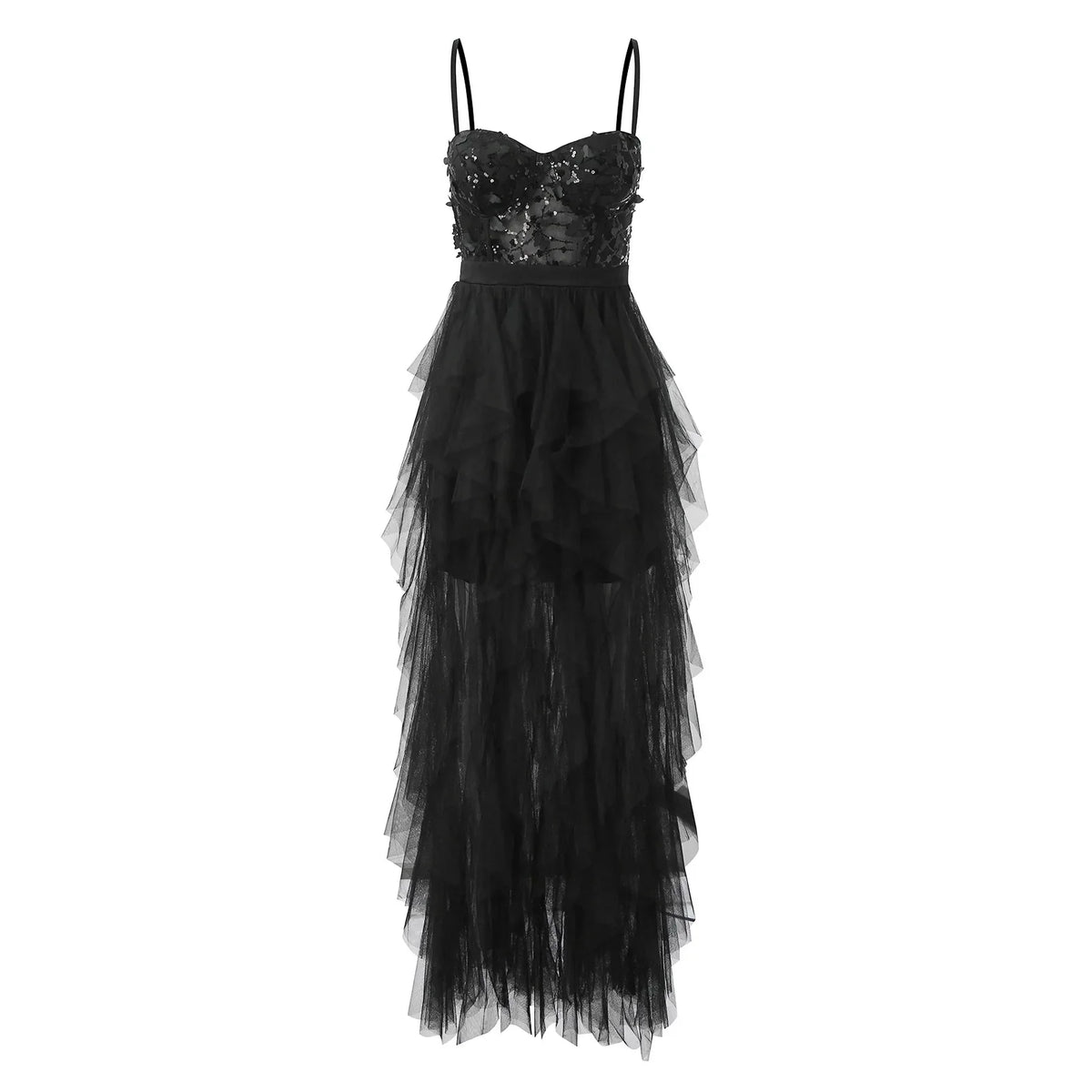 Sequin Bustier Spaghetti Strap Tiered Tulle Maxi Dress 3