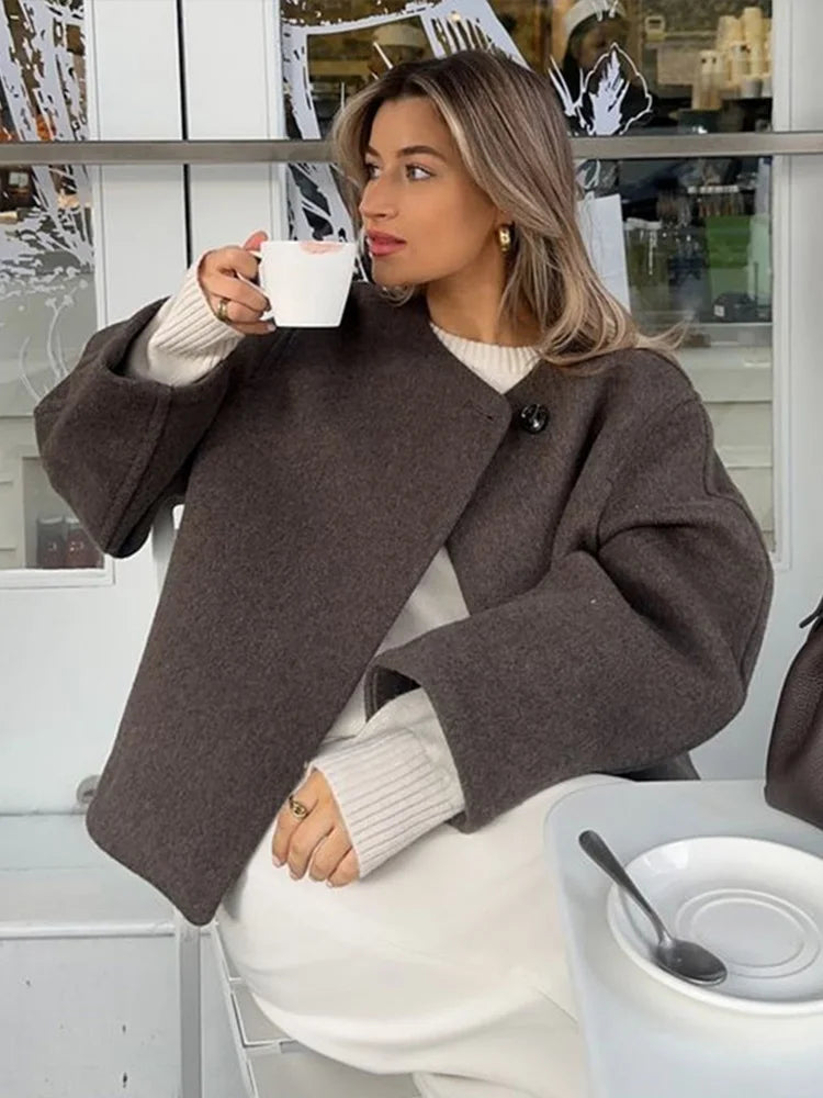 Lamb Wool Lapel Full Sleeve Overcoat