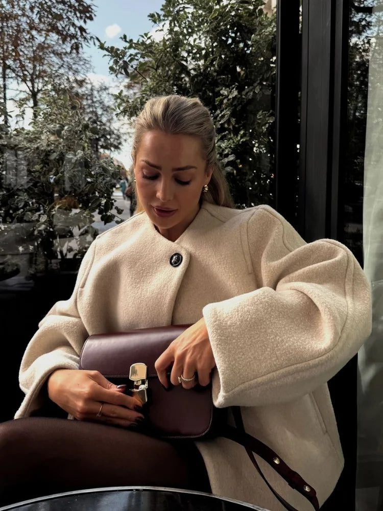 Lamb Wool Lapel Full Sleeve Overcoat