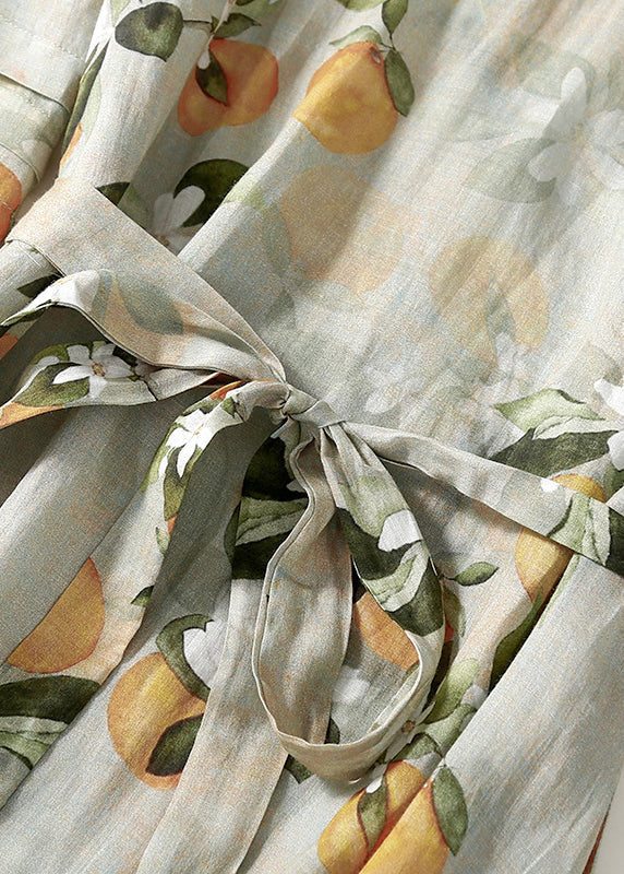 Citrus Floral Print V-Neck Ruffle Cuff Tie Waist A-Line Maxi Dress - View 4
