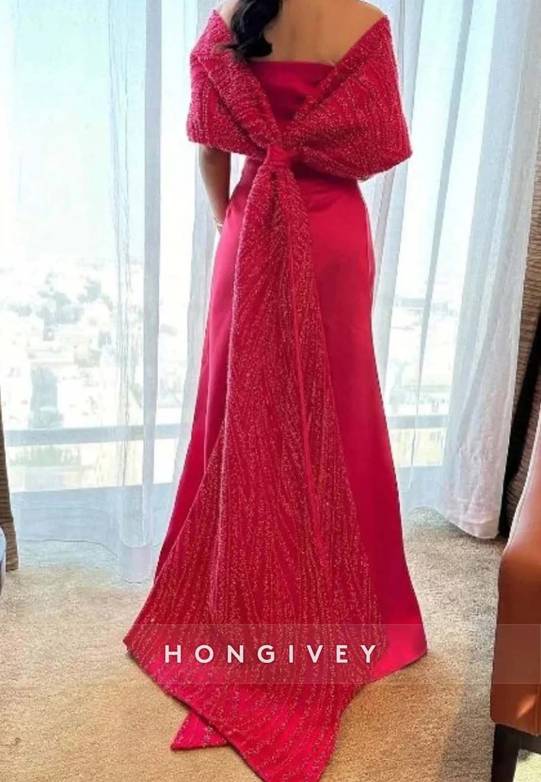 Floor-Length Pleated Mother of the Bride Beading A-line Shawl Evening Gown