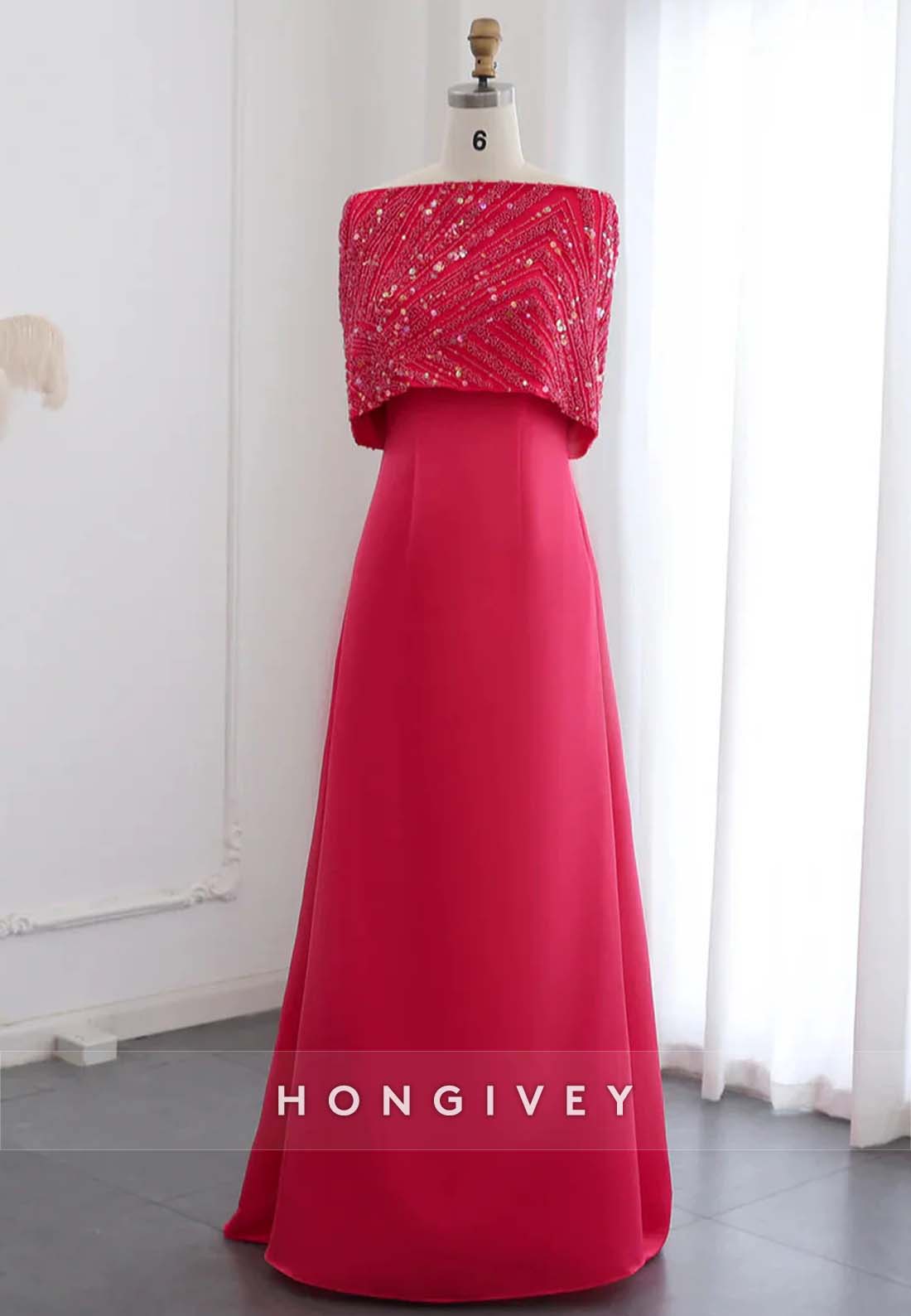 Floor-Length Pleated Mother of the Bride Beading A-line Shawl Evening Gown