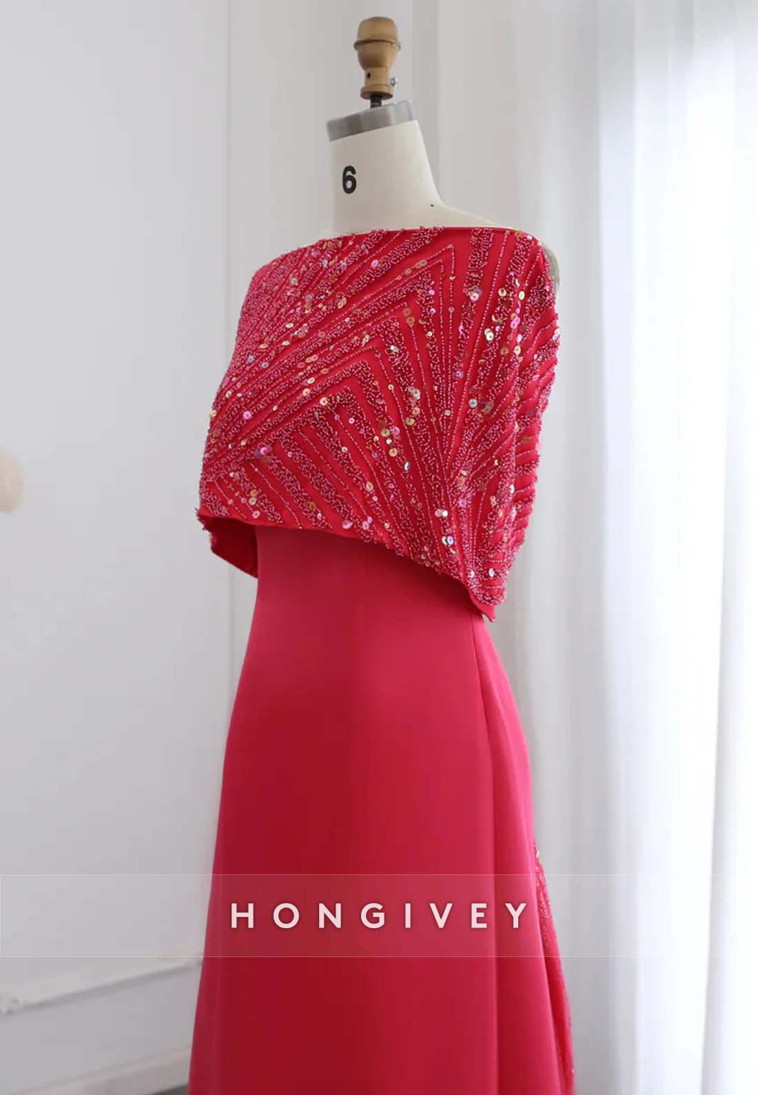Floor-Length Pleated Mother of the Bride Beading A-line Shawl Evening Gown